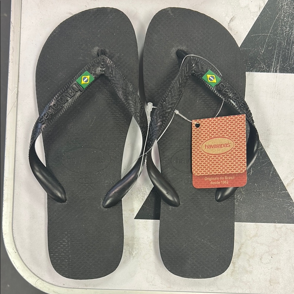 Havaianas Black Flip Flops with Brazilian Flag